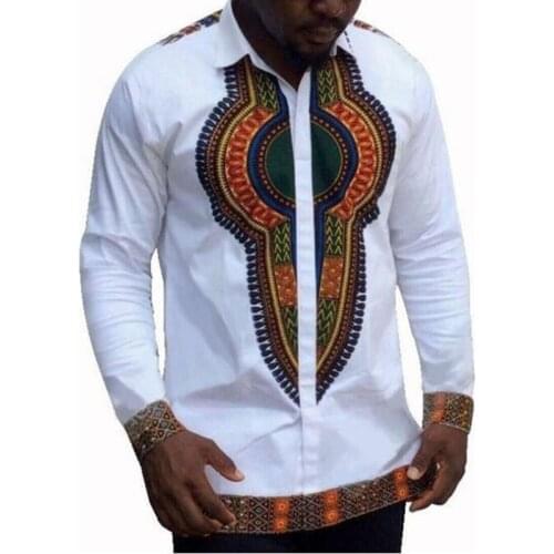 2017 New Styles Male Africa Clothing Traditional African Print Shirt Men Dashiki Tops Bazin Riche Design White Color