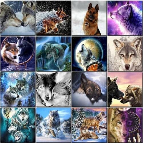 5D Full Square Drill Diamond Painting Kits For Adults Cross Stitch Mosaic Diy 3D Diamond Wolf Embroidery Animals Home Decoration