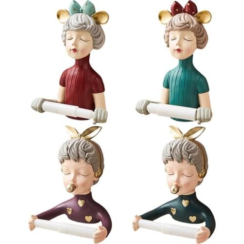 Wall Mounted Girl Figurine Paper Holder, Resin Toilet Tissue Roll Holders Rack, for Bathroom Kitchen Ornament for Wall Tile