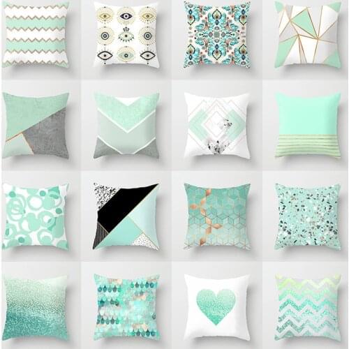 New Ins Geometric Pillowcase Home Sofa Bedside Pillow Cushion Cover Mint Green Series 45x45cm
