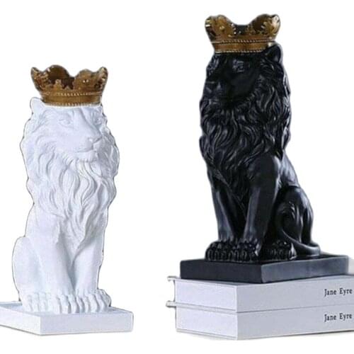 2021 New Creative Modern Golden Crown Black Lion Statue Animal Figurine Sculpture For Home Decorations Attic Ornaments Gifts