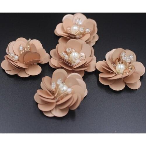 Plastic Cotton Appliqued Patches with beaded Sequins Clear DIY Craft Flower Champagne wedding decoration Accessory Shoe
