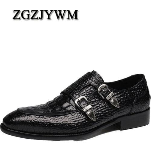 ZGZJYWM Genuine Leather Crocodile Pattern Black/Red Lace-Up Slip-On Dress Pointed Toe Italian Wedding Men Formal Oxford Shoes