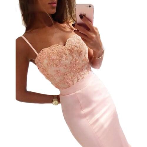 Mermaid Bridesmaid Dresses 2019 Spaghetti Straps Pink Formal Dresses Appliques Long Wedding Party Dresses