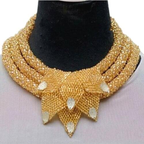 Luxury Gold Dubai Jewelry Sets Bridal Design 3 Layers Necklace With Leaves Nigerian Jewellery Sets For Women Free Shipping 2018