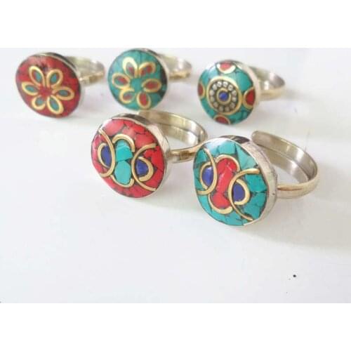Mix Wholesale 5PCS Nepal Vintage Lovely Rings for Girl Cute Round Adjustable Ring Multi Patterns R200
