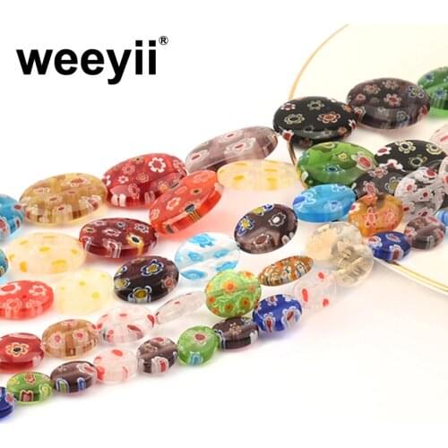 Colorful Flat Ellipse Shape Flower Pattern Glass Loose Glass Spacer Beads For Jewelry Making DIY Bracelet Necklace