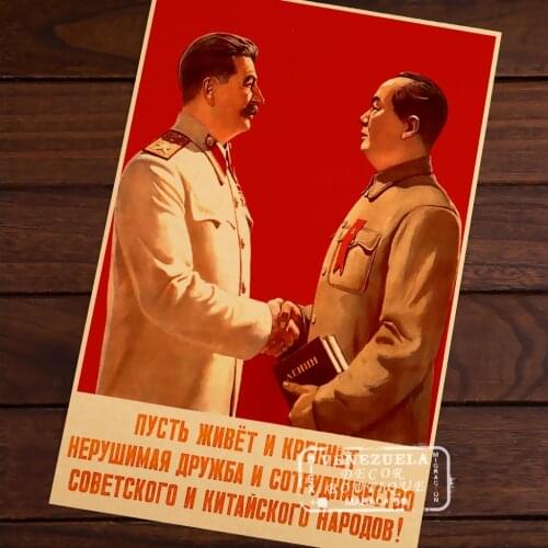 Comrade Stalin intimate conversation handshake Soviet Vintage Retro Poster Decorative DIY Wall Canvas Sticker Posters Home Decor
