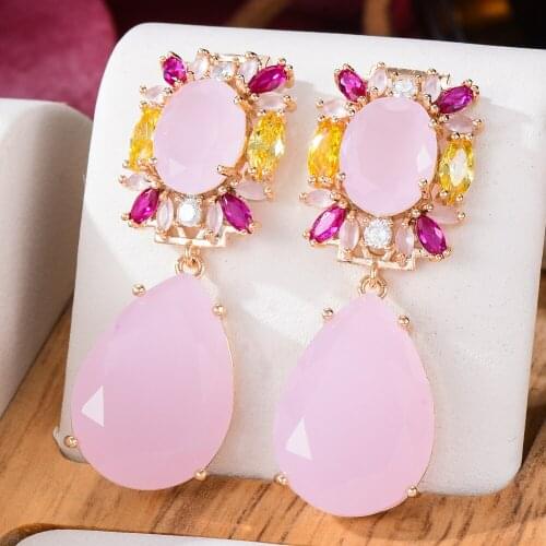 Gorgeous Romantic New Cute Oval Earrings Bridal Cubic Zirconia Earrings Big Original Pendant Statement Earrings Fashion Jewelry