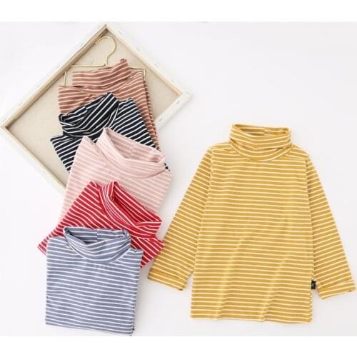 Spring / Winter Childrens Clothing New Striped Long Sleeved T-shirt Baby Boys Girls Turtleneck Bottoming Shirt Soft Underwear