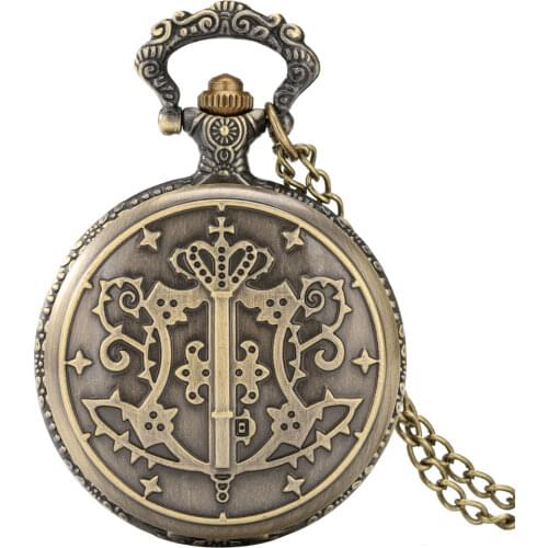 High Quality Brass Pocket Watch Dark Deacon Vintage Roman Numeral Dial Portable Quartz Pendant Chain Birthday Gift Men Women