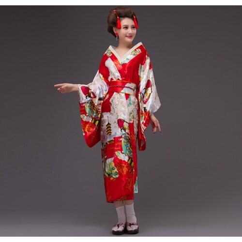 Japanese Womens Kimono and National Stage Costumes Pagoda Beauty Print Maid Type Dress