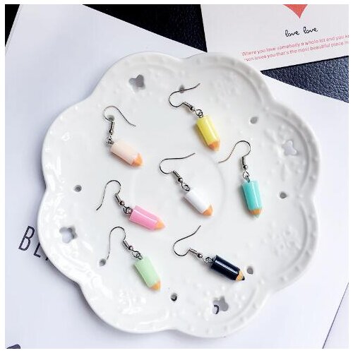 Funny Jewelry Handmade Resin Pencil Dangle Earrings for Girls Child Christmas Gift Lovely Pencil Drop Earrings Candy color
