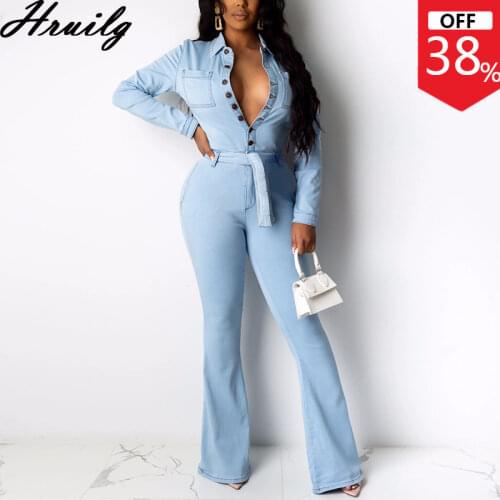Woman Overalls Solid Color Long Sleeve Turn-down Collar Button Design Female Jumpsuit Lace Up Casual Autumn High Street Romper