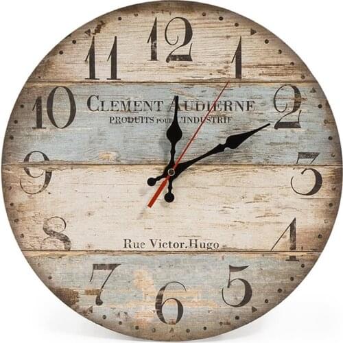 12 Inch Silent Vintage Wooden Round Wall Clock Numerals Vintage Rustic Style Wooden Round Home Decor Wall Clock