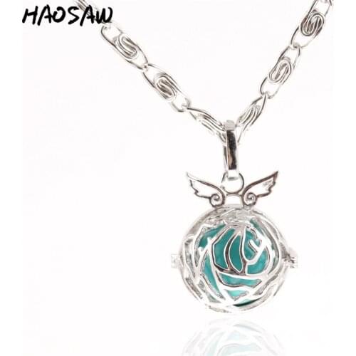 29mm Angel Wings Ball Fashion Magic Locket Sound Bell Pendant Hollow Cage Necklace Beads With Chain Pendant For Women Jewelry