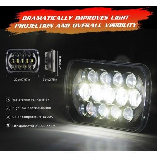 300W 7x6 inch View Mirror Welcome Light Puddle Light LED Headlight with Hi/Lo Beam DRL Turn Signal for JEEP Wrangler YJ