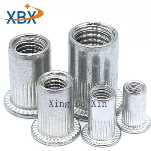 Free Shipping50PCS/100PCS flat head rivet nut stainless steel m3 m4 m5 m6 m8 m10 m12 rivnut zinc plated cap rivet threaded nut