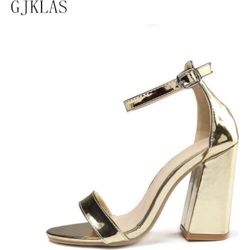 Ladies Sandals High Heels Summer Shoes Big Size 42 Silver Gold Chunky Heels Sandals Fashion Party Women Shoes High Heel Sandal