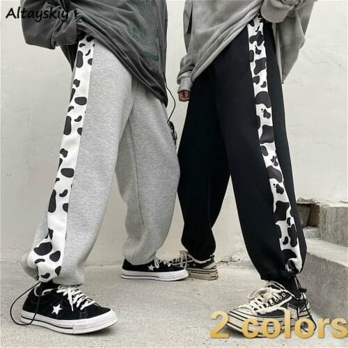 Pants Women Ulzzang Daily Thicker All-match Baggy Joggers Autumn Trousers Mujer Elastic Waist Full Length Patchwork Straight BF