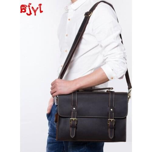 Business Mens Briefcase Men Simple Personality Shoulder Diagonal Bag Male Leather Handbags Retro Original Crazy Horse Leather