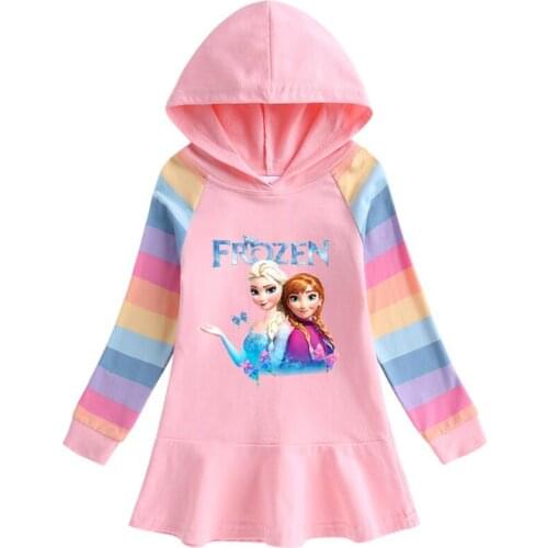 Disney Frozen Spring Autumn Girls Dress girl Hooded Childrens Long Sleeve Dress Cartoon Princess Dresses
