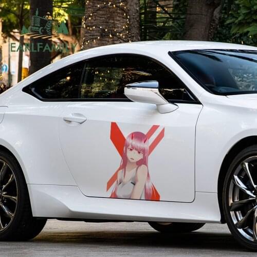 EARLFAMILY 43cm x 30.4cm For Zero Two Fine Decal Sunscreen Car Stickers Car Assessoires Vinyl Material Decals Decoration