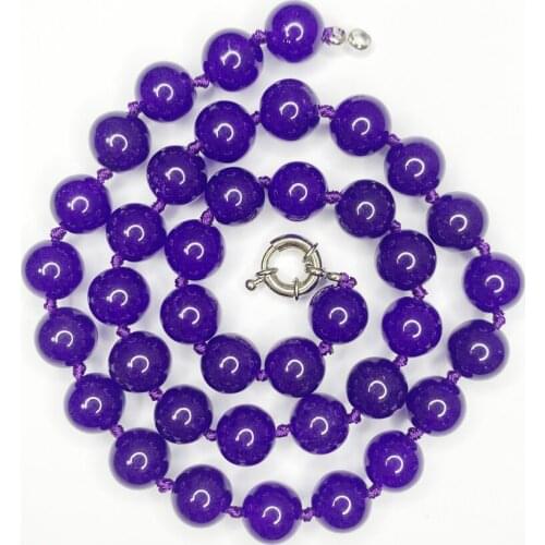 Elegant Round Chalcedony Beads Strand Necklace for Women Natural Stone Amethysts Handmade Short Chain Choker Jewelry 18" B495