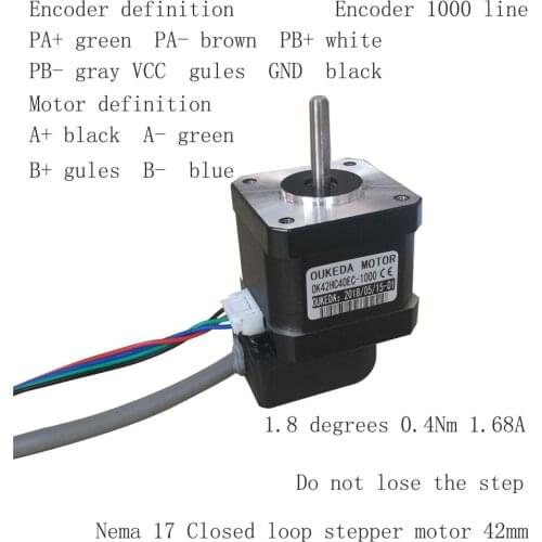Nema17 42mm*40mm Differential Signal Closed Loop Servo Stepper Motor 0.45N.m 1.68A 20W Photoelectric Encoder Stepping Motor