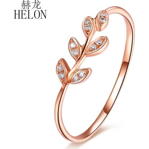 HELON Solid 14k Rose Gold AU585 SI/H Round 100% Diamonds Engagement Ring Trendy Fine Jewely Elegant Unique Gift Wedding Ring