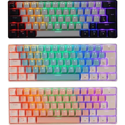 New T60 62 Keys NKRO 18 Colors Backlit USB C Wired Keyboard Gaming Computer Office Mechanical Keyboard for Gamer PC Laptop