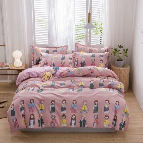 Pink Cartoon Cool Girl Bedding Sets Cute Duvet Cover With Pillowcase Twin Full Queen King Size 3/4Pcs Kids Girls Bed Sheet