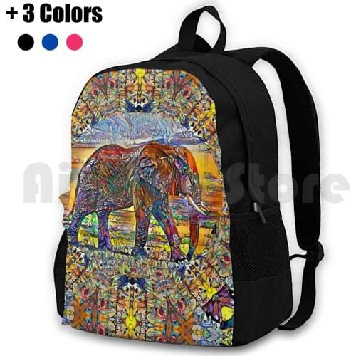 Colorful Elephant Outdoor Hiking Backpack Riding Climbing Sports Bag Colorful Elephant Style Fractal Dimension 3D Surreal