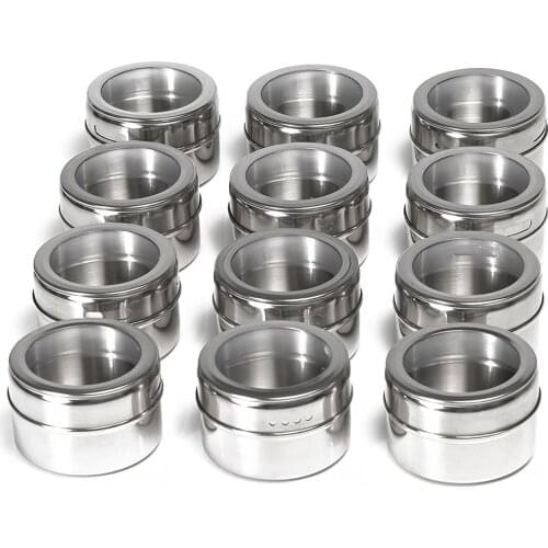 Magnetic Spice Tin Jar With Rack Stainless Steel Spice Sauce Storage Container Clear Lid Jars Kitchen Condiment