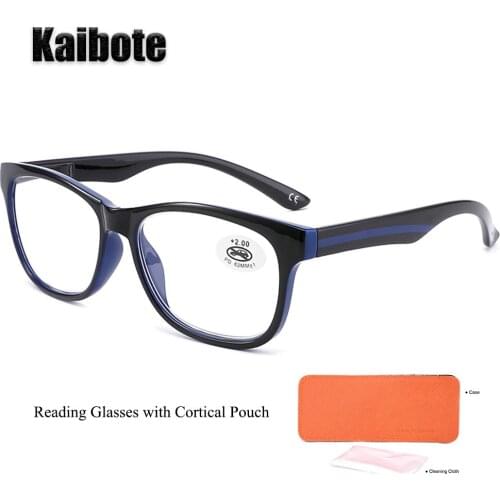 Kaibote Men Women Reading Glasses 1.0 1.5 2.0 2.5 3.0 3.5 Spring Hinge Presbyopic Eyeglasses Unisex with Cortical Pouch Portable