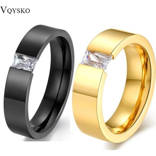 Fashion Crystal Zircon Jewelry Two Color Plated Ring Classic 316L Stainless Steel Rings For Women Men