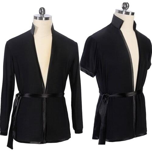 Men Latin Dance Tops Cha Cha Dance Costume New Summer Competition Clothing Adult Black V-Neck Stand Collar M-4XL Big Size 3403