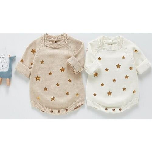 Newborn Clothing 2021 New Baby Boy Girl Long Sleeve Knit Rompers Spring Embroider Rompers