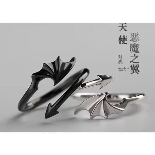 New Angel Devil Ring Couple Ring Opening Adjustable Tail Rings for Women Men Lover Fashion Trendy Gothic Jewelry Wholesale Bulk