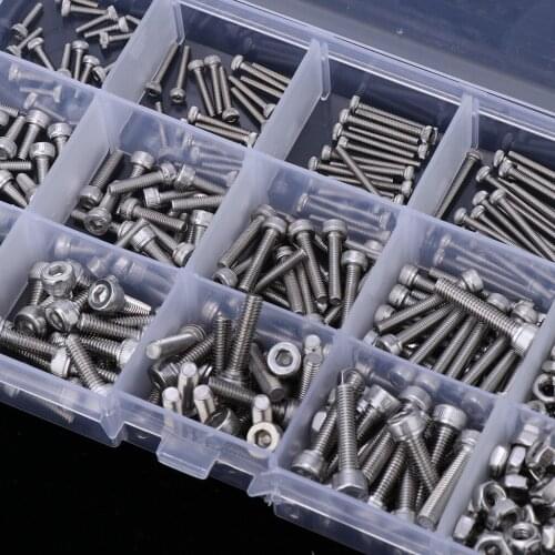 Prettyia 480pcs Tiny Screws & Nuts Hex Socket Head Bolts Kit Stainless Steel