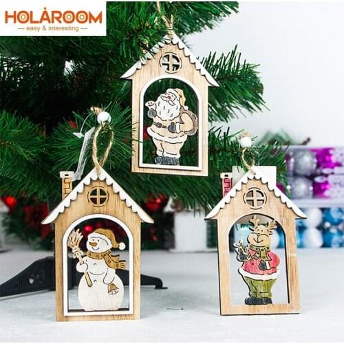 Christmas tree ornament wooden pendant Xmas tag openwork card closet door and window ornaments Party New year decor for home