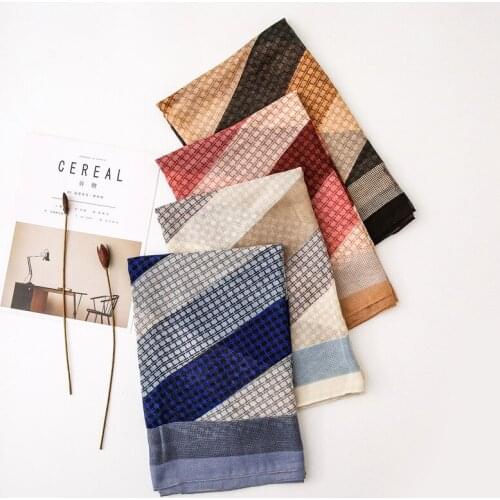 Newest Women Stripe Print Frayed Scarf Shawls Fashion Ramie Fabric Stripe Wraps Headband Scarves Hijab 3 Color 2019