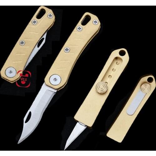 Pure Copper Folding Multifunction Portable Mini Knife Outdoor Self-defense Tools Pocket Key Ring Open Express Push Knife