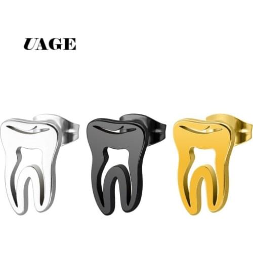 UAGE Trendy Earings 2018 Stainless Steel Gold Hollow Teeth Earrings Minimalism Love Dental Ear Studs Men Woman Jewelry Gifts