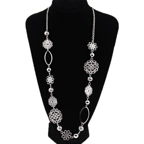 Vintage fashion long necklaces for women Bohemian Jewelry Flower Alloy Layered Statement Necklace for Women