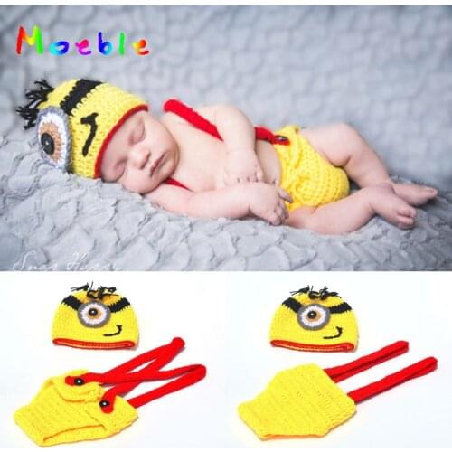 Moeble Crochet Yellow Minions Newborn Boys Photography PROPS Knitted Infant Cartoon Costume Baby Minions Clothing Set Christmas