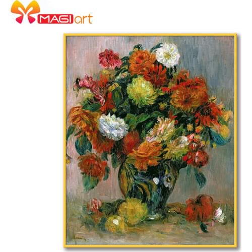 Cross stitch kits Embroidery needlework sets 11CT water soluble canvas patterns 14CT Big red flowers -NCMF329