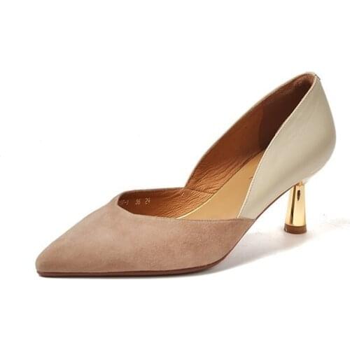 2021 Spring Autumn New Fashion French Tender High Heels for Woman Pointed Toe Middle Heel Slip-on Casual Shoes Waterproof