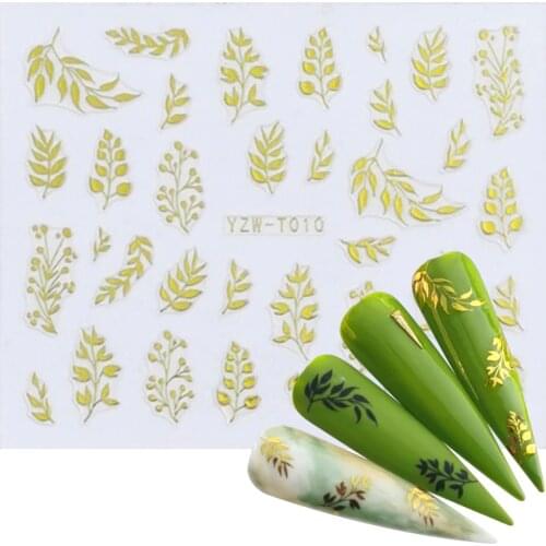 YZWLE 1 Sheet 2020 Nail Foil Slider 3D Sticker Black Gold Plant Leaf Flowers Decals For Manicure Wrap Flake Nail Art Accessories