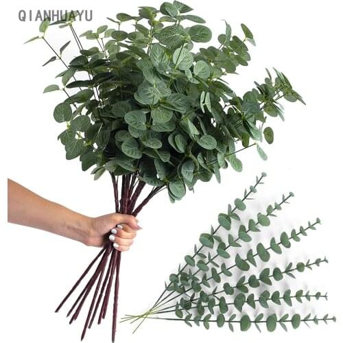 1Pc Retro Green Artificial Silk Eucalyptus Branch For Wedding Party Scrapbook Fake Plants Diy Pompons Christmas Room Decorative
